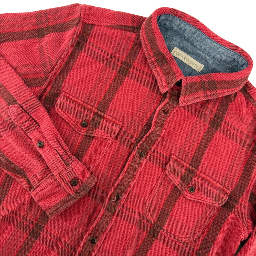 Outerknown Mens‎ M Red Plaid Flannel Button Up Shirt Long Sleeve Casual FLAWS